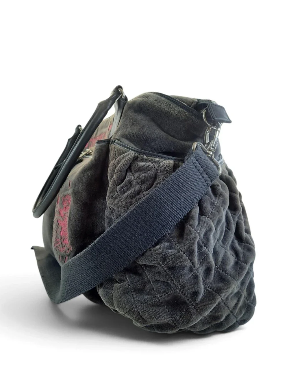 JUICY COUTURE Baby Bag Weekender Terry Velour Bib Duffle Crossbody Gray Pink Y2K